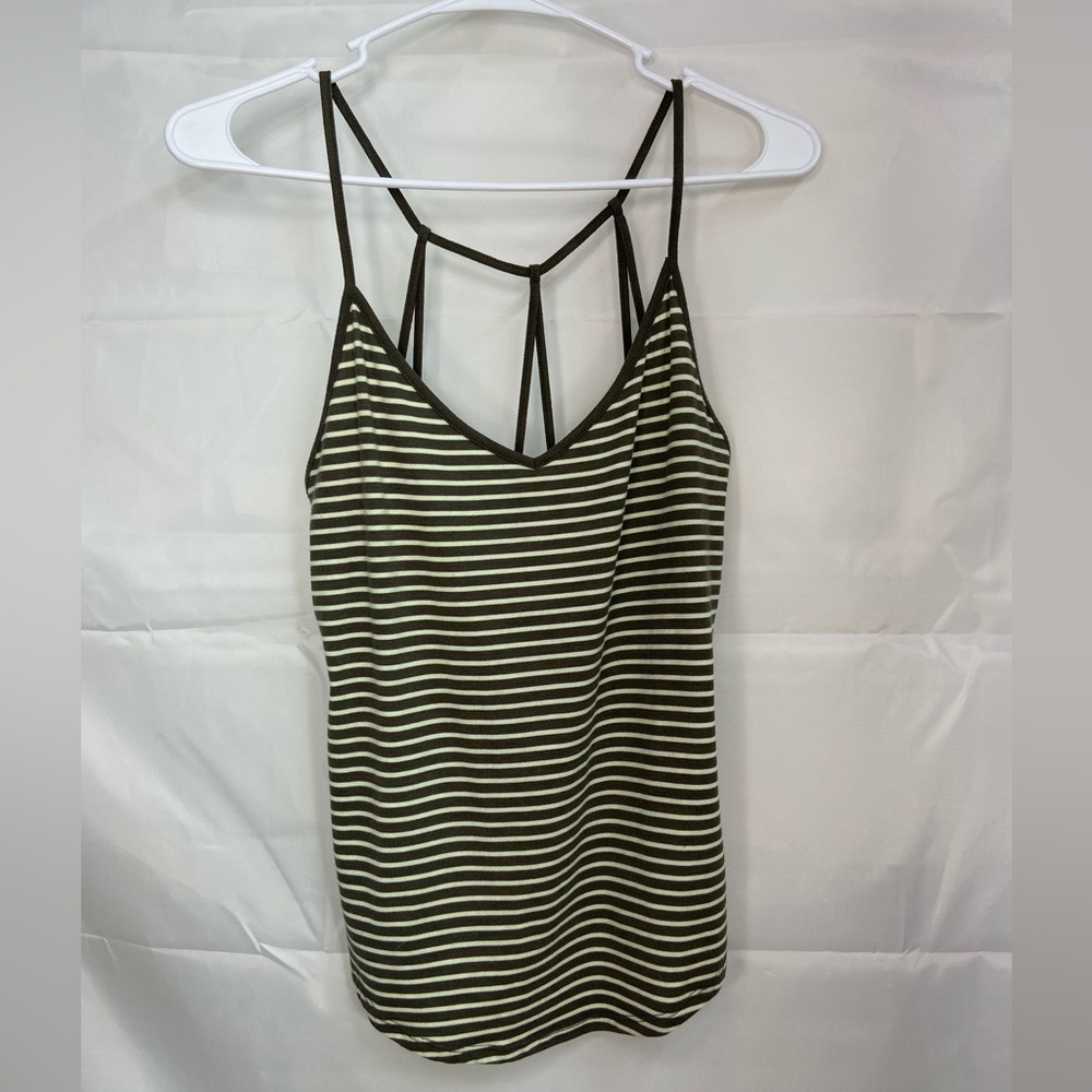 Derek Heart‎ women’s green white strappy v-neck stretch casual tank top summer M